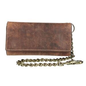 CTM Men's Crazy Horse Leather RFID Long Trifold Chain Wallet